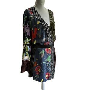 DIANE VON FURSTENBERG Silk Blend Mini Dress Floral Polka Dot Patchwork M
